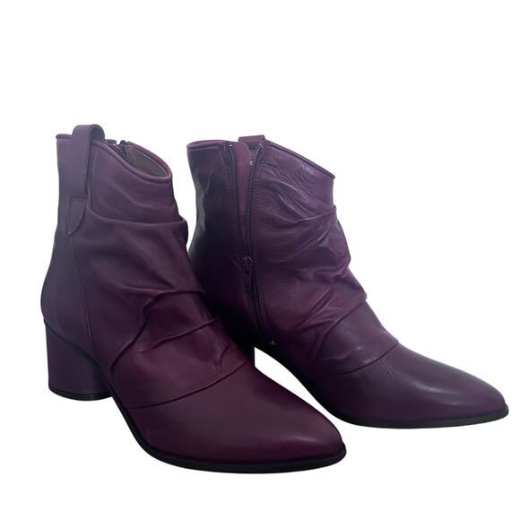 NEW Miz Mooz Women's Red Burgundy Leather Ruched Ankle Boots Jared Block Heel 42 - Picture 1 of 7
